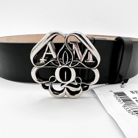 Alexander MCQUEEN Seal Buckle 40mm Wide Leather Belt - Picture 2 of 7